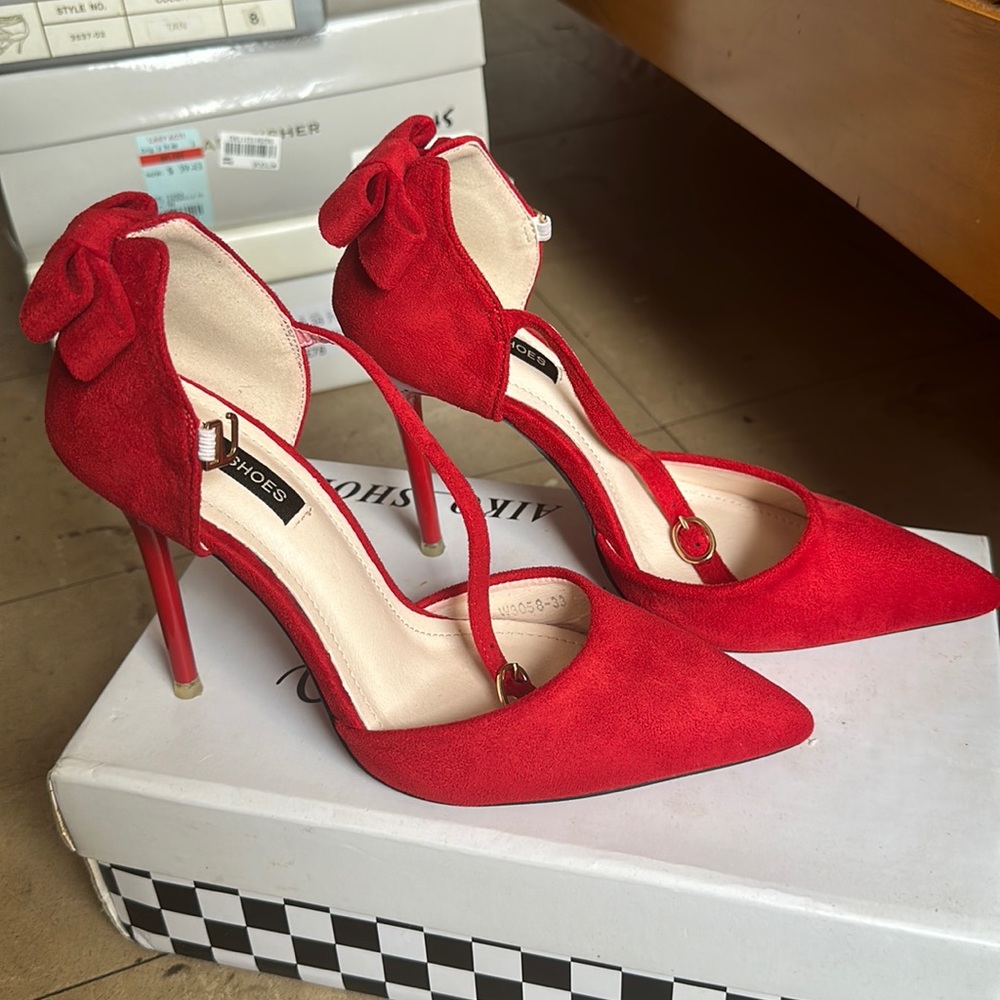 Aiko Shoes Red Suede Heels Size 38